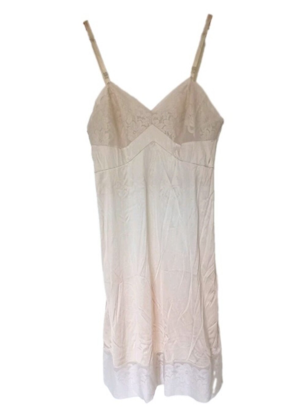 Vintage jcpenney Cream Lace-Trim Chemise Slip Dress